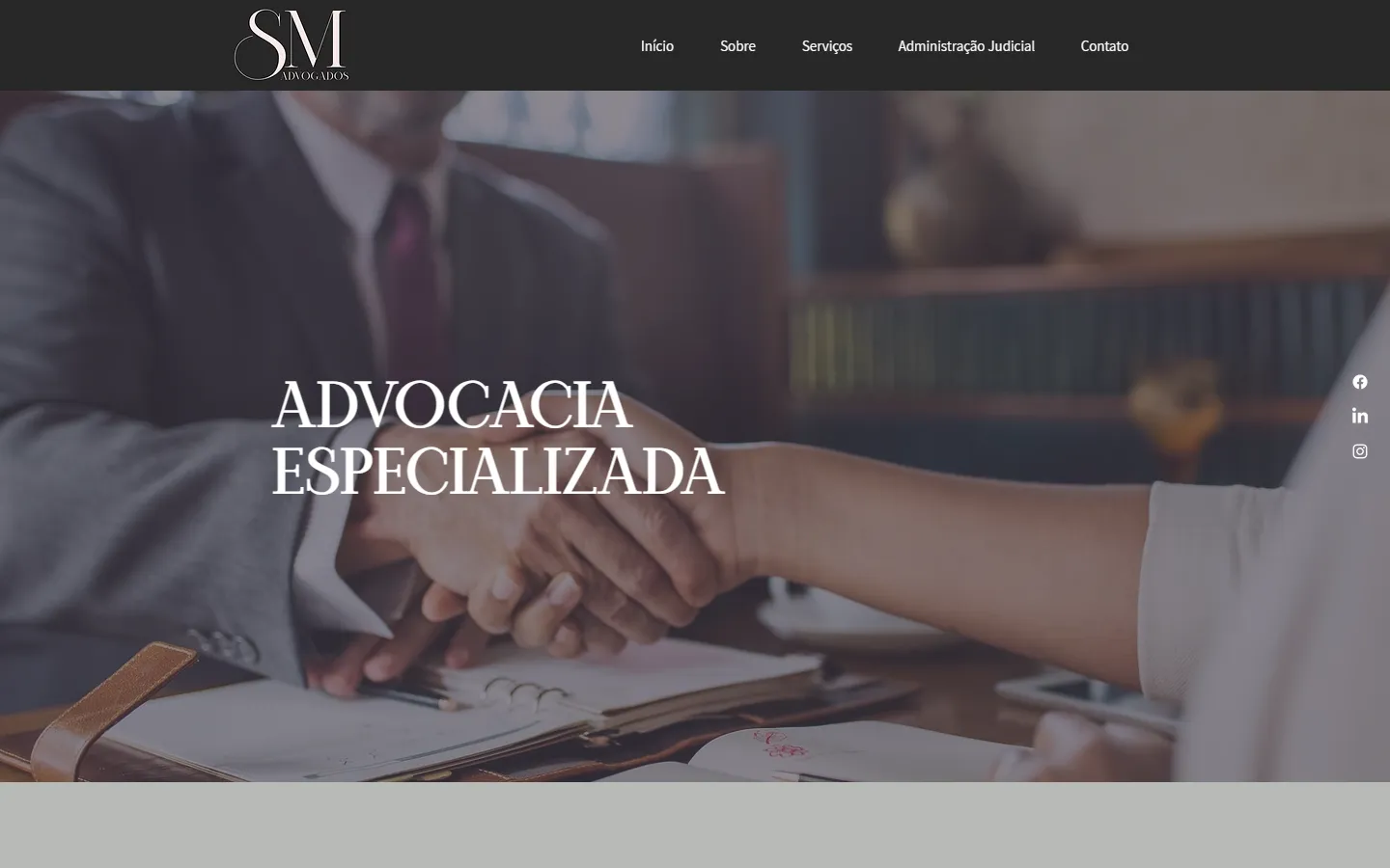 SM Advogados website, home page
